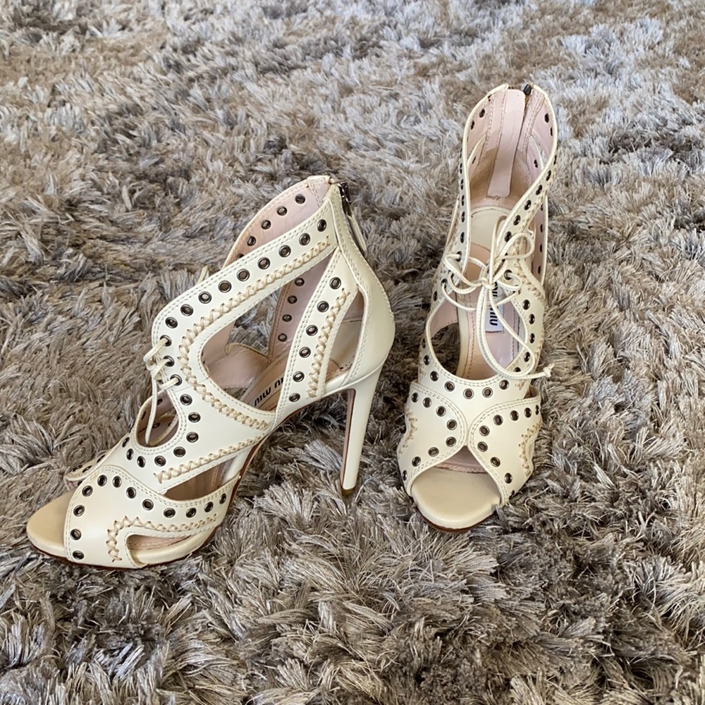 Miu Miu Slingback Sandal Heels Cream 36.5